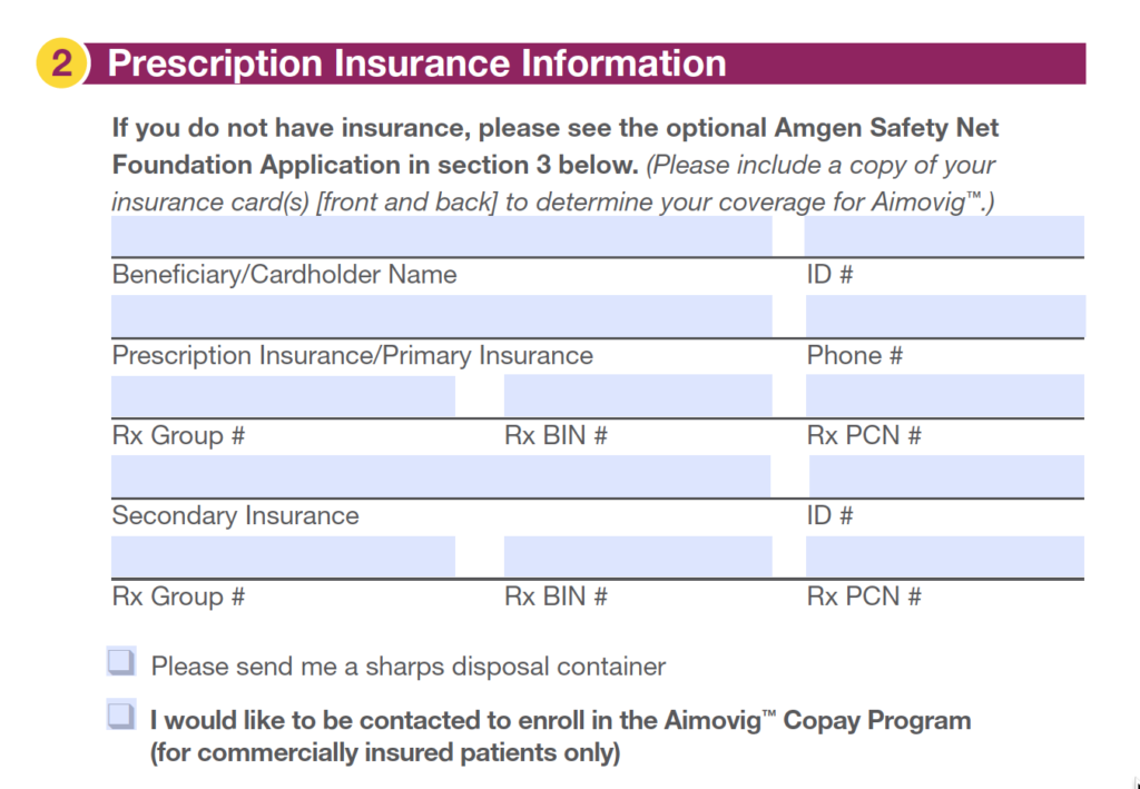 Aimovig(TM) Section 2 Prescription Insurance Information