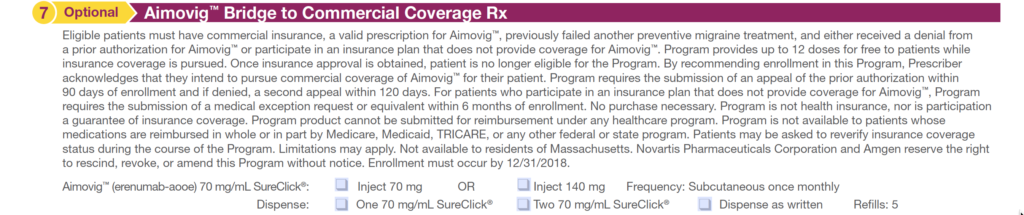 Aimovig(TM) Section 7 Bridge to Commercial Insurance Coverage Rx Screenshot