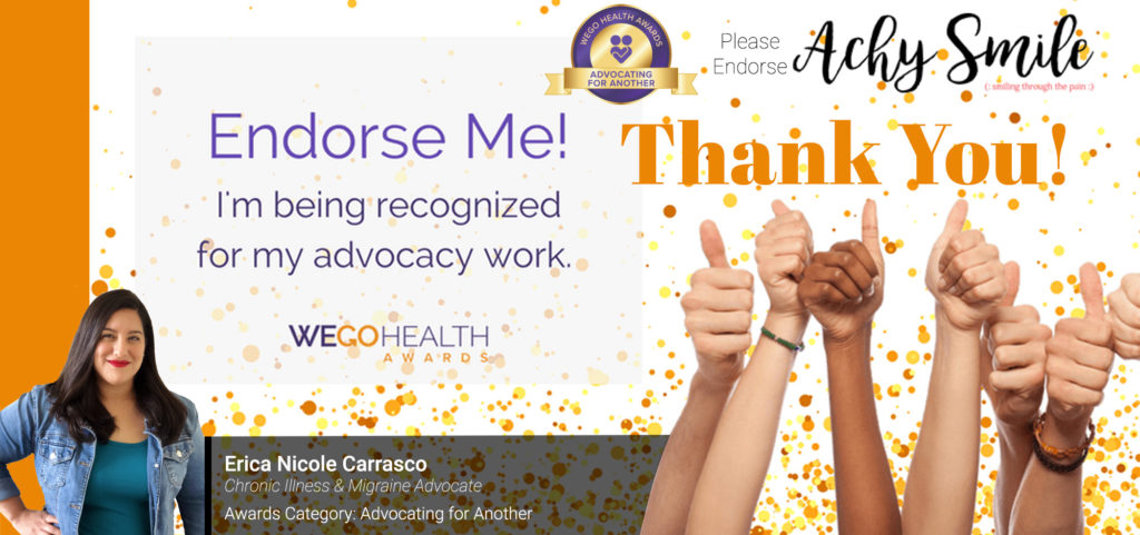 Achy Smile Says 'Thank You' for your Endorsement to the 2018 WEGO Health Awards